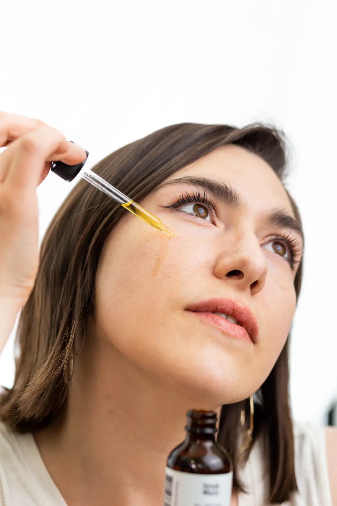 Skincare product detail photography showing label and packaging