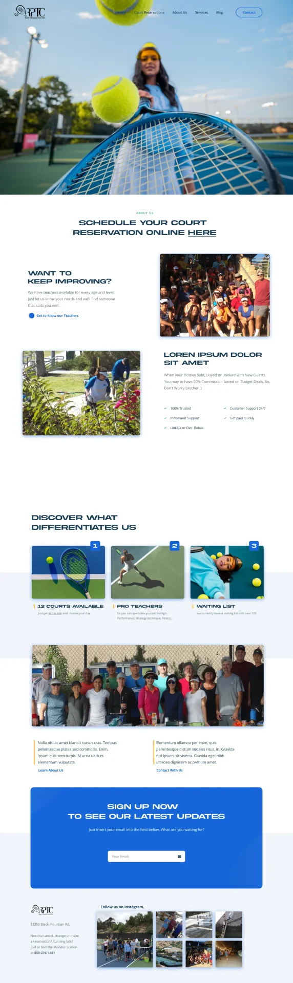 RPTC tennis club website designed by DMS with court reservations, coaching programs, and membership features