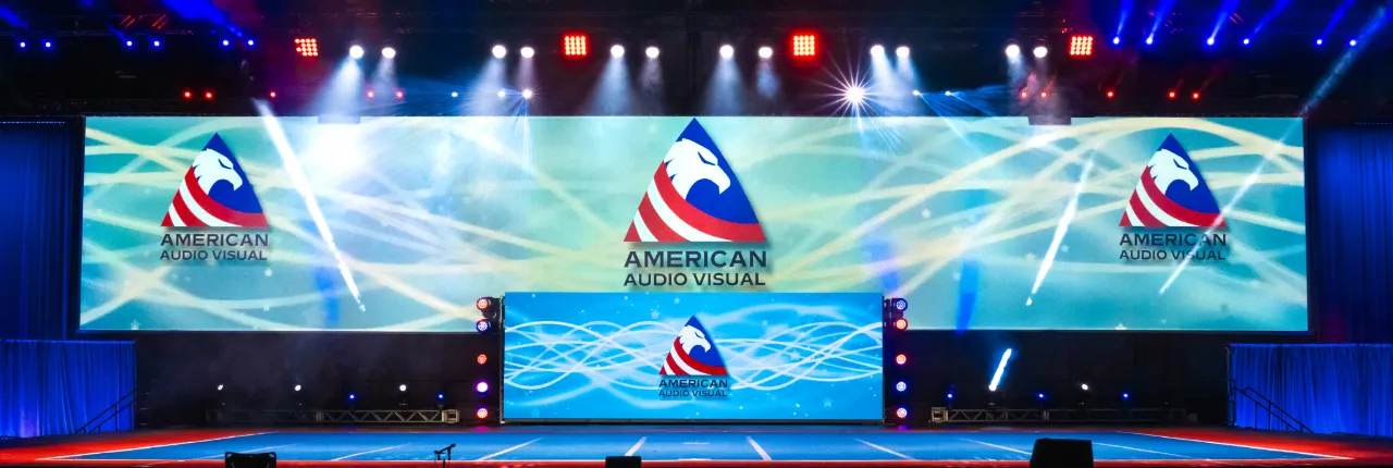 Cheer event at Orange County Convention Center with LED screens and draping