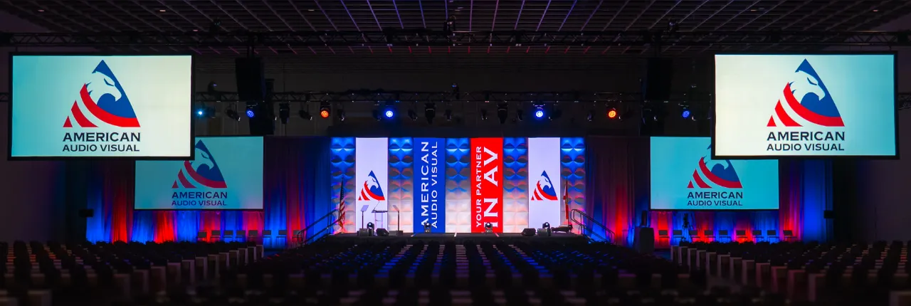 National corporate event at Rosen Shingle Creek with professional staging and lighting by American Audio Visual