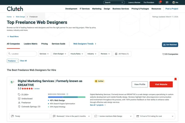 Clutch ranking proof: #1 Top Freelance Web Designer