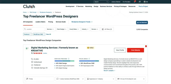 Clutch ranking proof: #1 Top Freelancer WordPress Designer