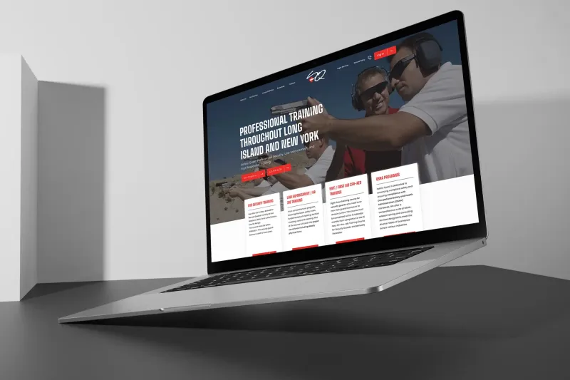 Safety Quest Limited website redesign shown on laptop mockup with firearms training hero section