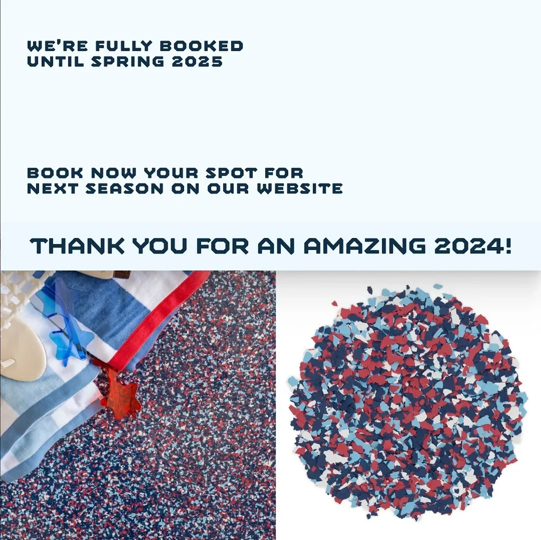 Sealwise Epoxy Instagram post announcing they are fully booked until Spring 2025, with their diamond logo on a dark branded background