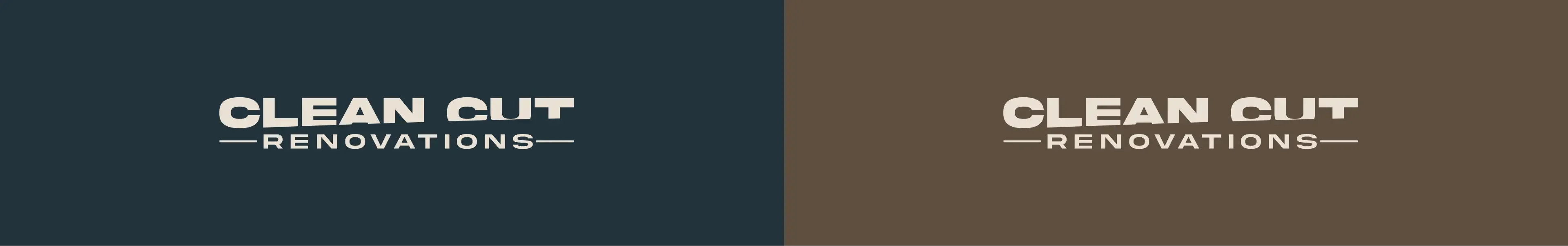 Clean Cut Renovations logo shown in two color variations: cream text on dark teal and cream text on warm brown