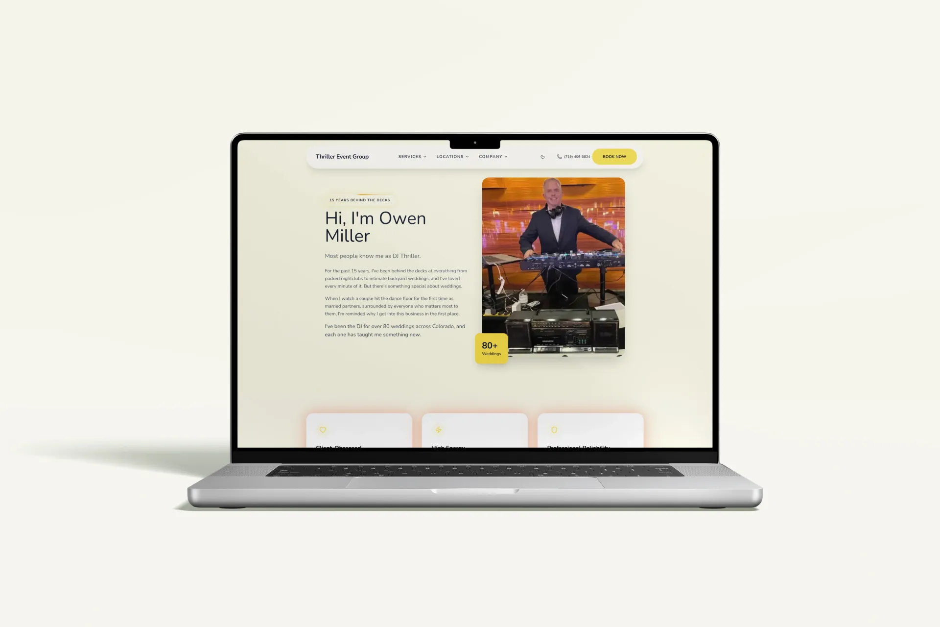 Wedding DJ Colorado website on MacBook Pro with light background