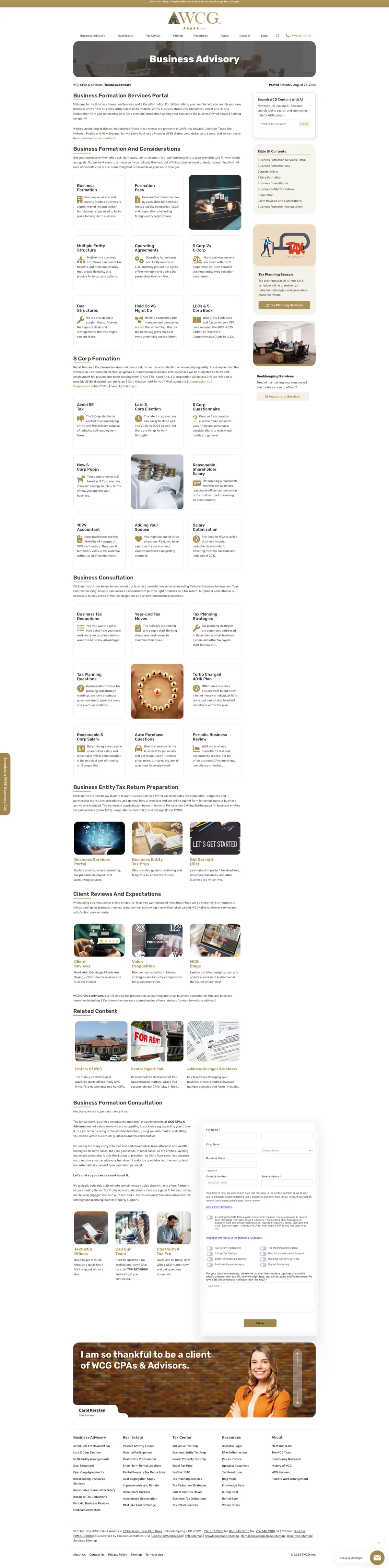 Business Advisory service portal with content taxonomy and sub-navigation
