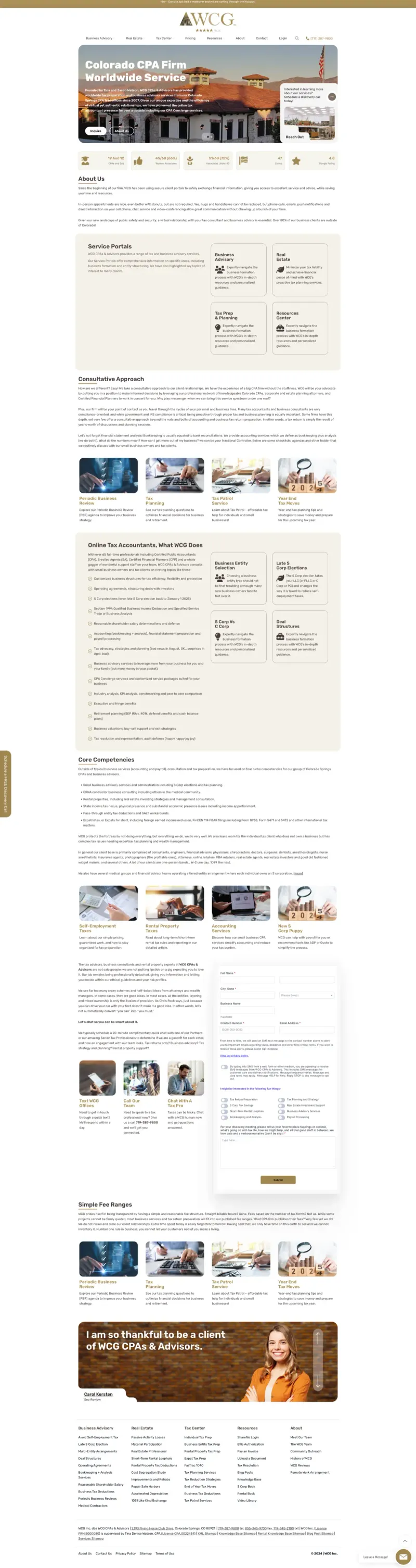 WCG CPAs and Advisors redesigned website homepage showing professional financial services design
