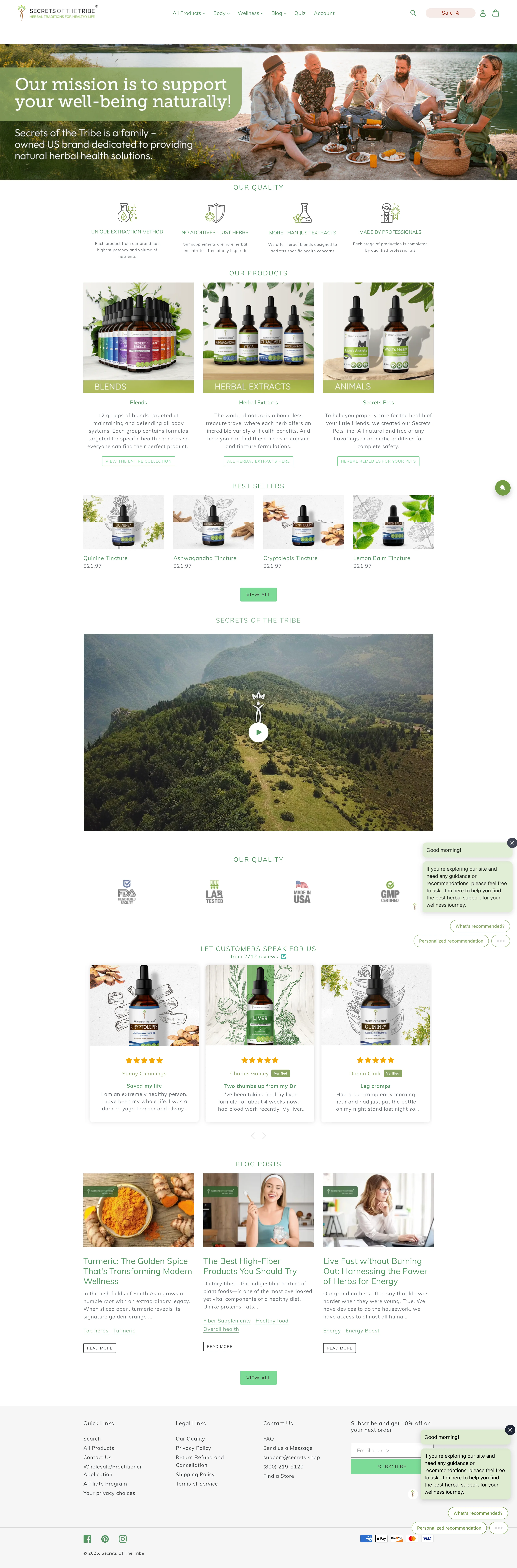 The original Secrets of the Tribe website with basic Shopify template