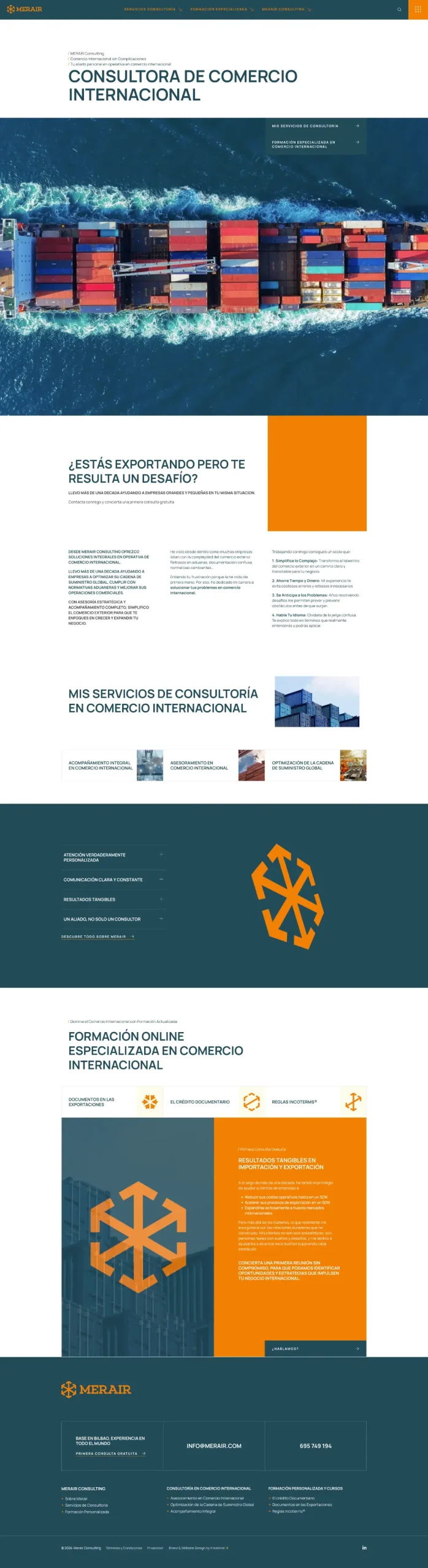 Merair business consulting website designed by DMS with international trade services and professional training sections